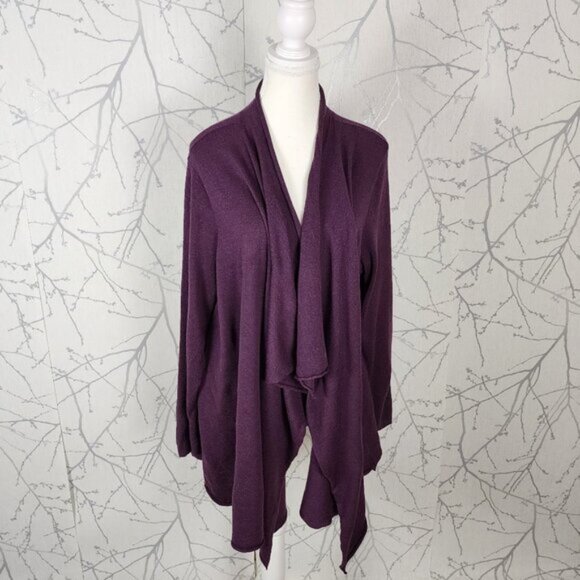 Eileen Fisher Plum 100% Merino Wool Open Waterfall Cardigan - Picture 1 of 5